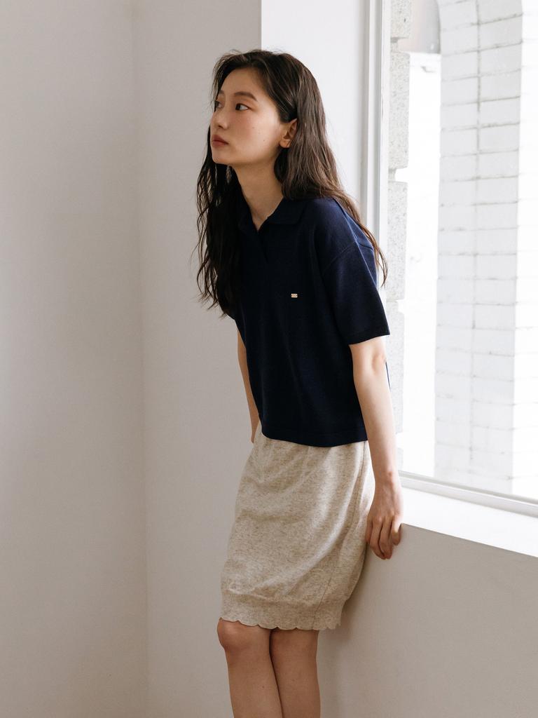 Tinnit Frill Hem Cotton Knit Skirt_Oatmeal