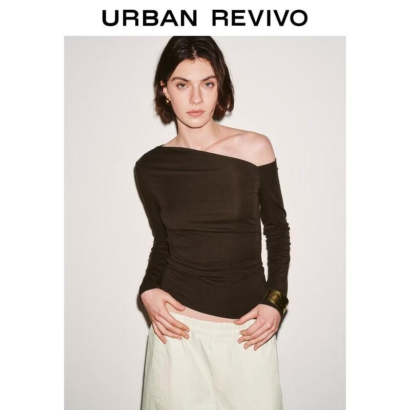 UR 2026 Women's Asymmetrical Neck Pleated T-Shirt