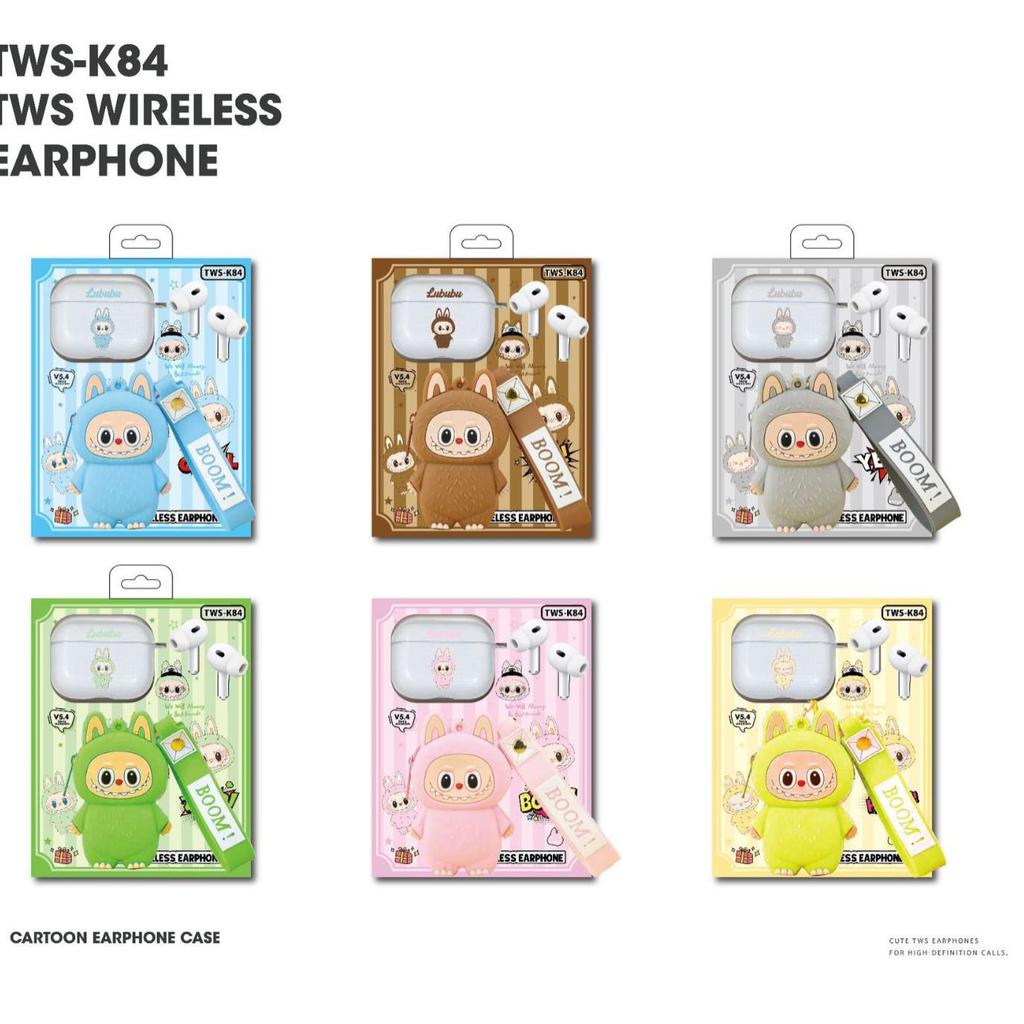 TWS-K84A Wireless Bluetooth Earphones with Cartoon Mini Coin Purse and Colorful Silicone Keychain Pendant
