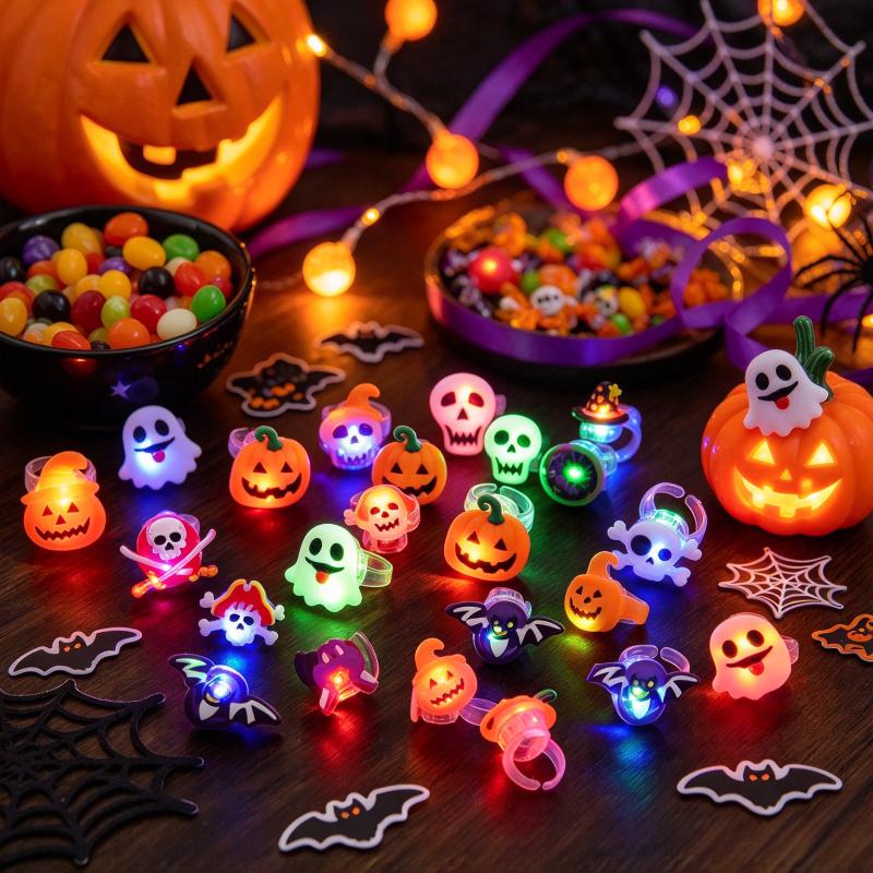 Multi-Item 10/15pcs 3D LED Light-Up Rings, Random Styles, Halloween Christmas Party Favor Packs Gifts