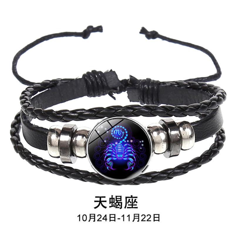 

12 Constellation Zodiac Sign Charm Luminous Bracelets Men Women Vintage Multilayer Wrap Leather Chain Bangle Birthday Jewelry
