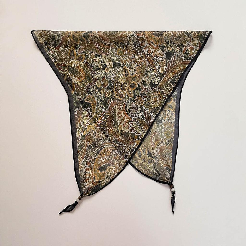 Retro rhombus triangular silk scarf strap fart curtain women's spring and summer fashion versatile stacked wear go out decorative jeans accessories