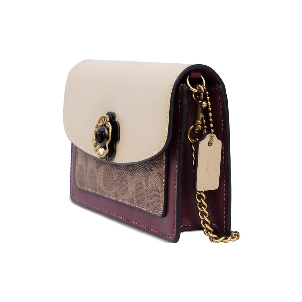 Coach Parker 18 Camellia Turnlock Color Block Signature Print Coated Canvas And Leather Chain Shoulder Bag Women Shoulder Bag 1680-B4QVB