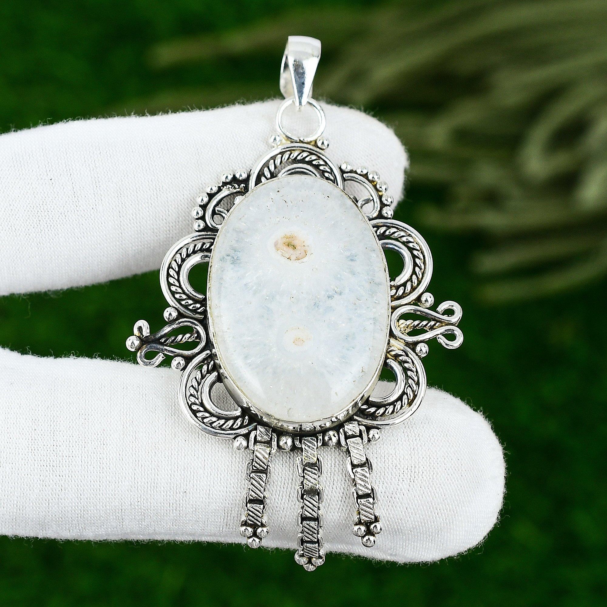 

Easter Sale Solar Moss Opal Gemstone Art Deco Anniversary New Pendant 925 Silver