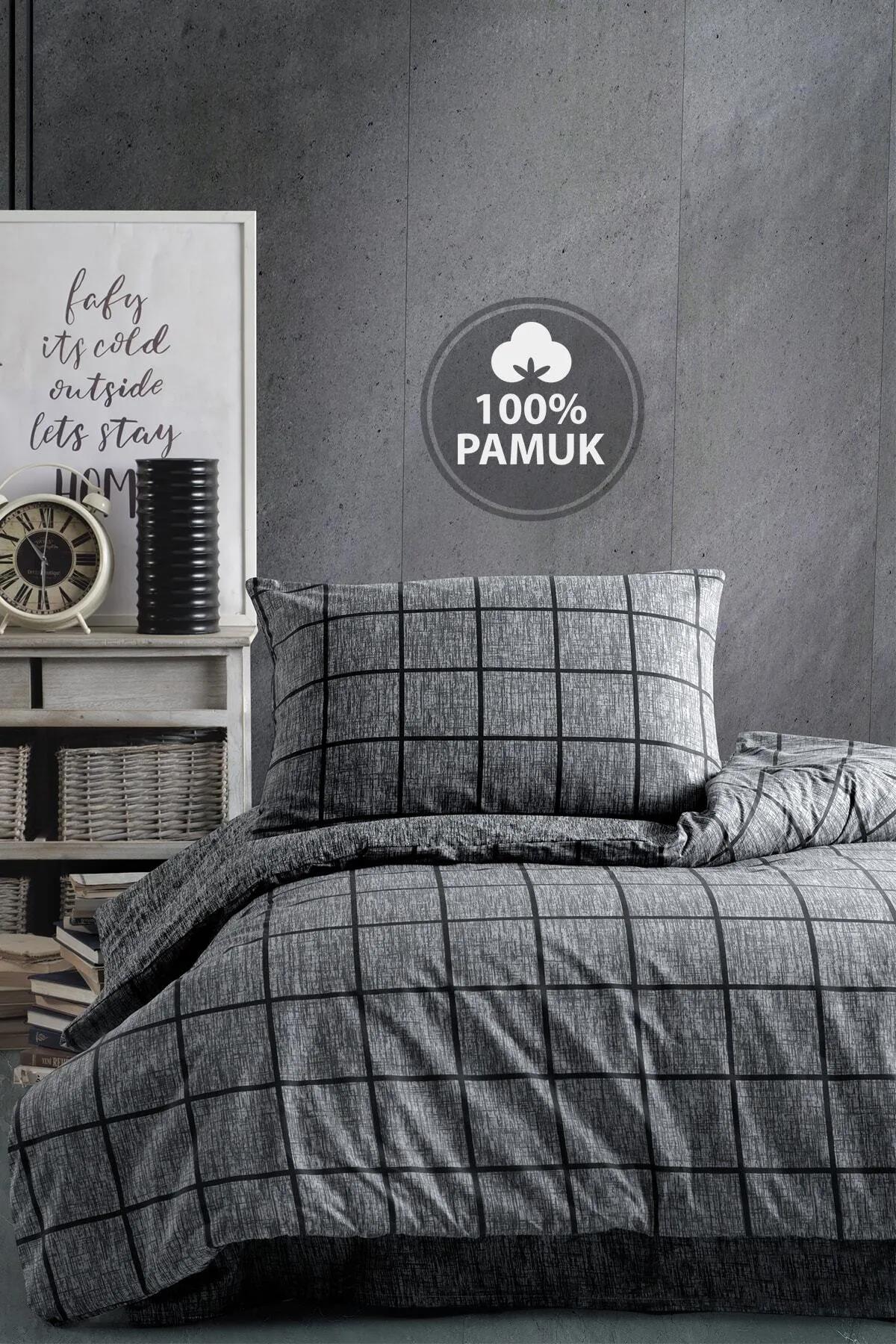 

Single Duvet Cover Set with Fitted Sheet Square Black