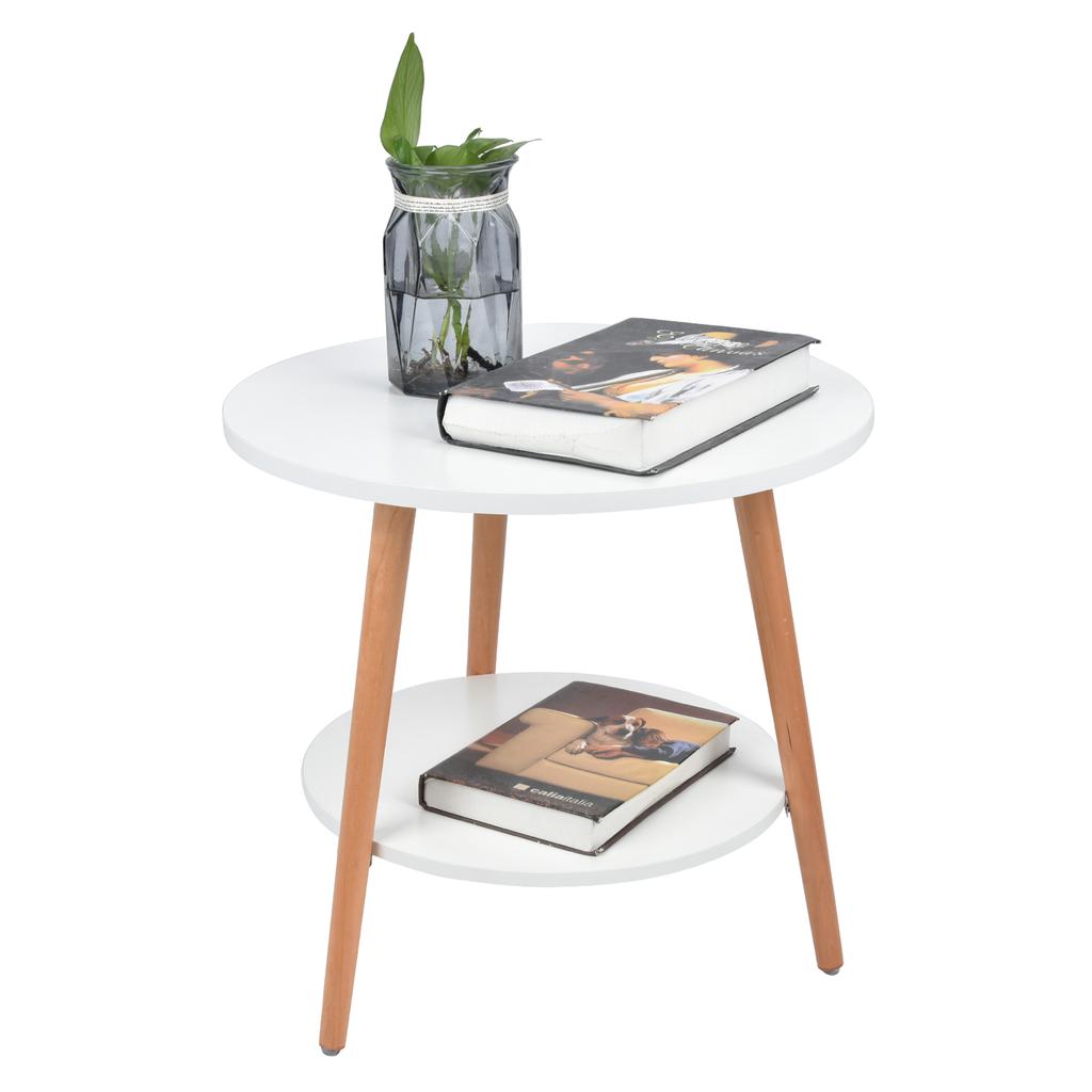 White 2 Layer Storage Coffee Table Side Table Living Room Balcony Furniture for Home