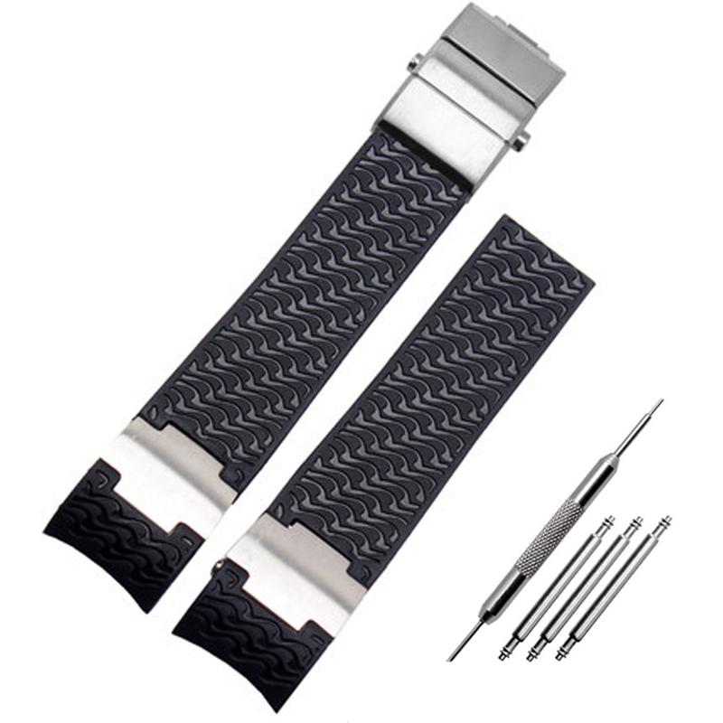 Silicone Rubber Watchband 22mm Curved for Ulysse Nardin DIVER 263 Strap Black Brown Blue 25*12mm Raised Waterproof Watch Band