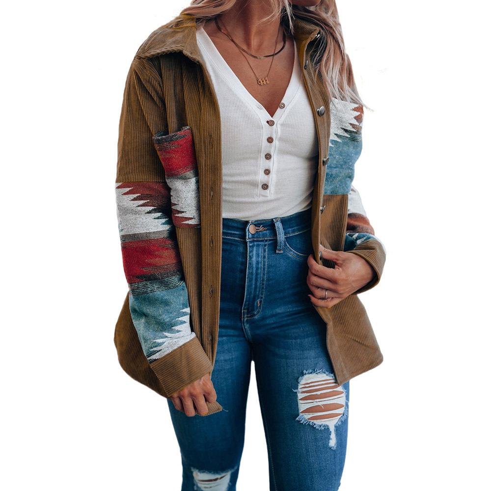 YYFS Modă Femei Casual Imprimeu Bloc de Culoare Toamnă Iarnă Mânecă Lungă Jachete & Paltoane cu Guler POLO