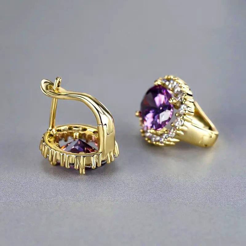 Ladies' Elegant Synthetic Zircon Surround Earrings, Available in Multiple Colors, Suitable for Exquisite Jewelry in All Occasions
