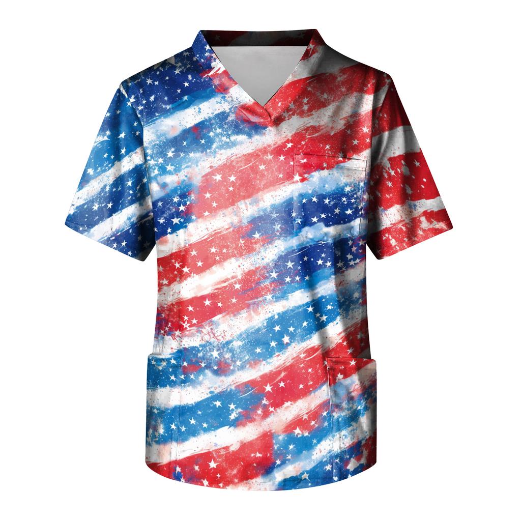 Men's Short Sleeve V-Neck  Print Chest Pocket Care Top