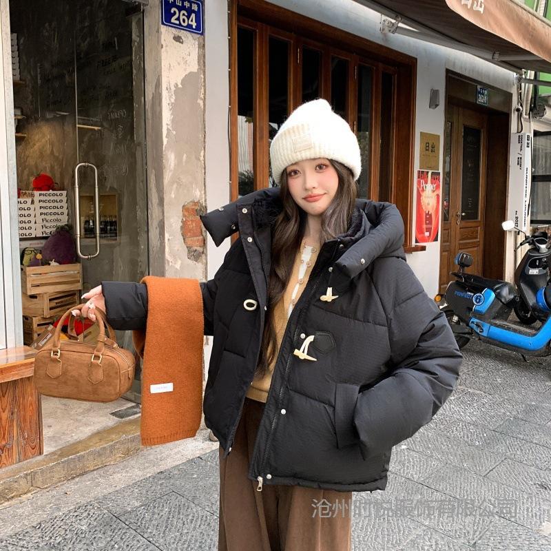Corner buckle cotton-padded clothes for women's new winter small hooded cotton-padded jackets, loose and thickened cotton-padded jackets, short jac