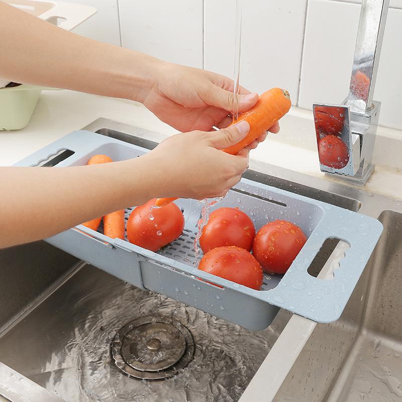 Retractable Kitchen Vegetable Fruit Washing Rack Extendable Adjustable Dish Drainer Sink Drain Basket Kitchen Accessories