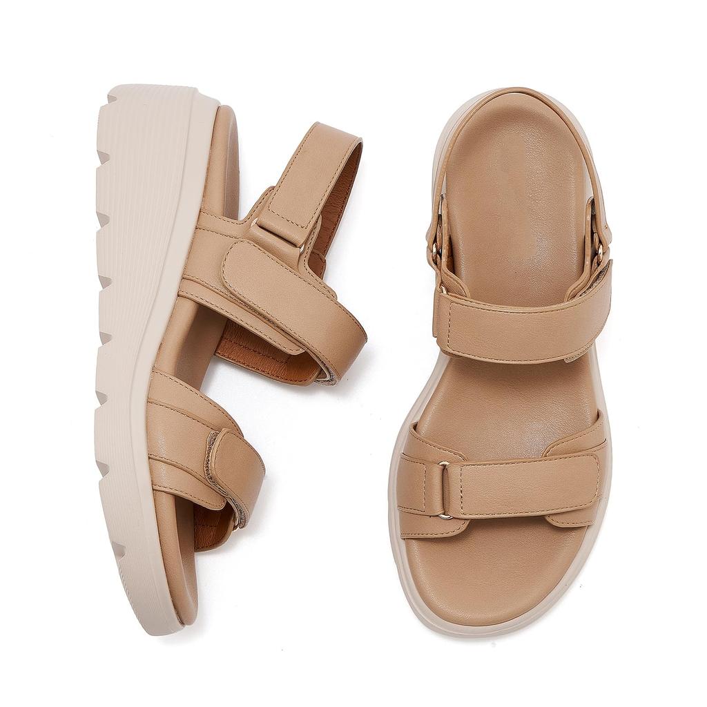 Wedge Easy to Walk [ZUYEE] Women's Sandals, Sole, Velcro, Comfort, Outdoor, Casual, Soft, in, Apricot, 22.5cm