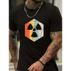 Mens heavyweight 100 pure cotton loose fit pattern Tshirt black retro vintage radiation symbol  casual short sleeved