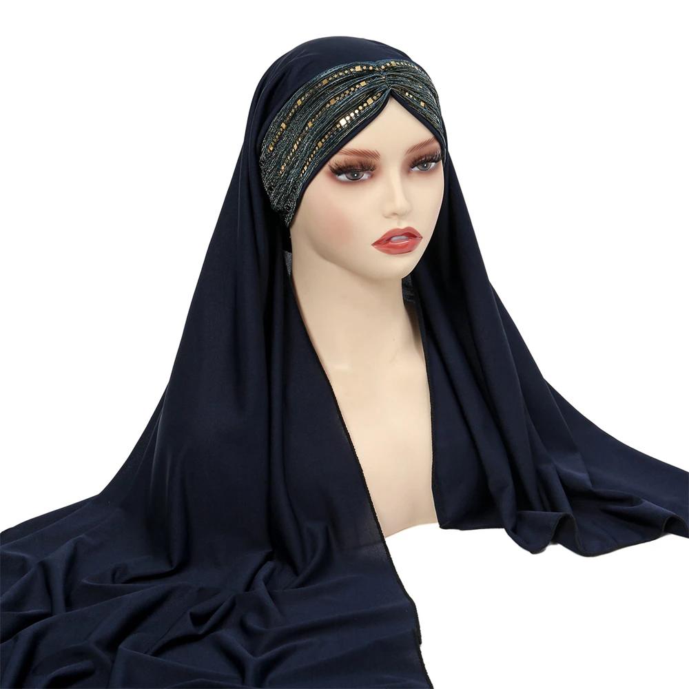 Muslim Women Long Scarf Pull On Ready Wear Instant Hijab Chemo Cap One Piece Amira Head Wrap Turban Femme Shawl Bandanas Scarves