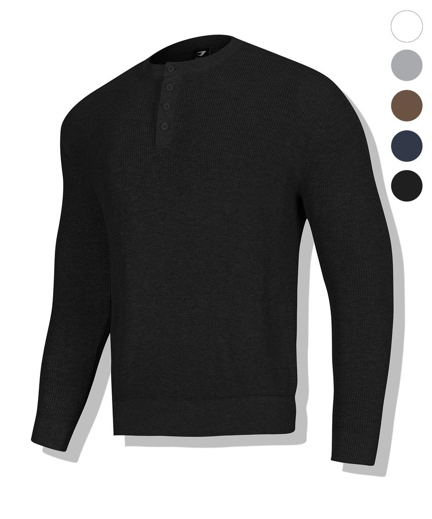 DRIX Washable Linen Henley Neck Muscle Fit Long Sleeve Knit_5 Colors