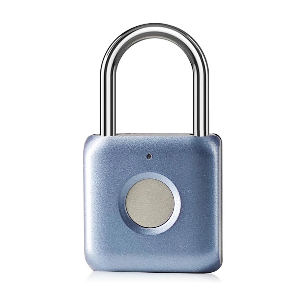 Type-C Digital Rechargeable Fingerprint Smart Lock Zinc Alloy Keyless Security Fingerprint Padlock for School Bag Lock (Blue,Fingerprint)