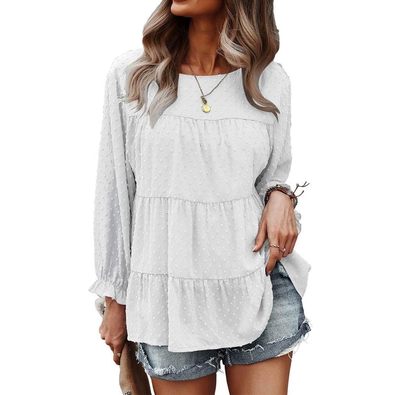 

Весенне-осенняя женская блузка, свободный топ с длинными рукавами и оборками с круглым вырезом XL белый