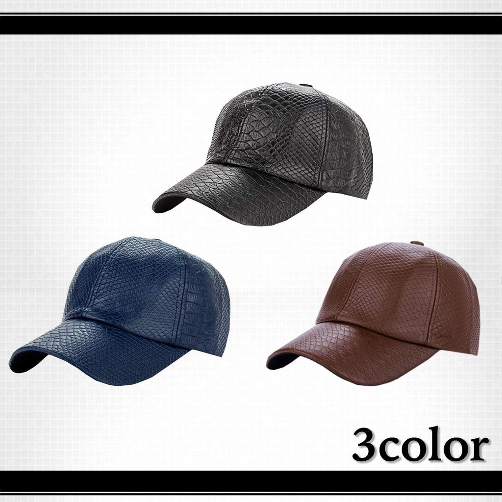 WHITE FANG Hat Cap Leather Crocodile Skin Leather Stylish Cool Casual CA296 Men's (01 Black)