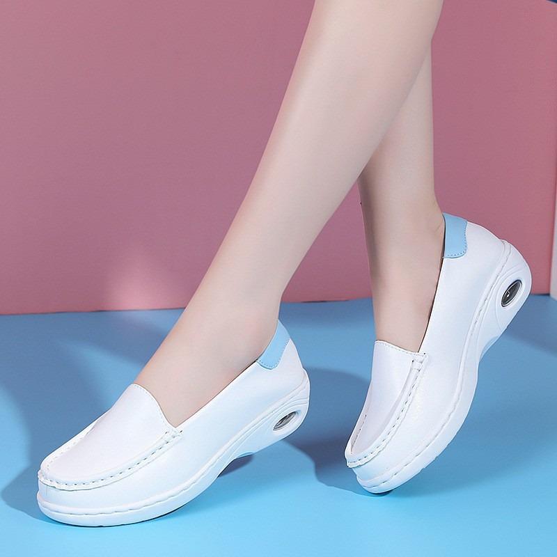 Nurse Shoes Women's Autumn, Autumn and Winter Korean Version Leather Casual Flat-bottomed Air Cushion Nurse Shoes Cotton New White Shoes