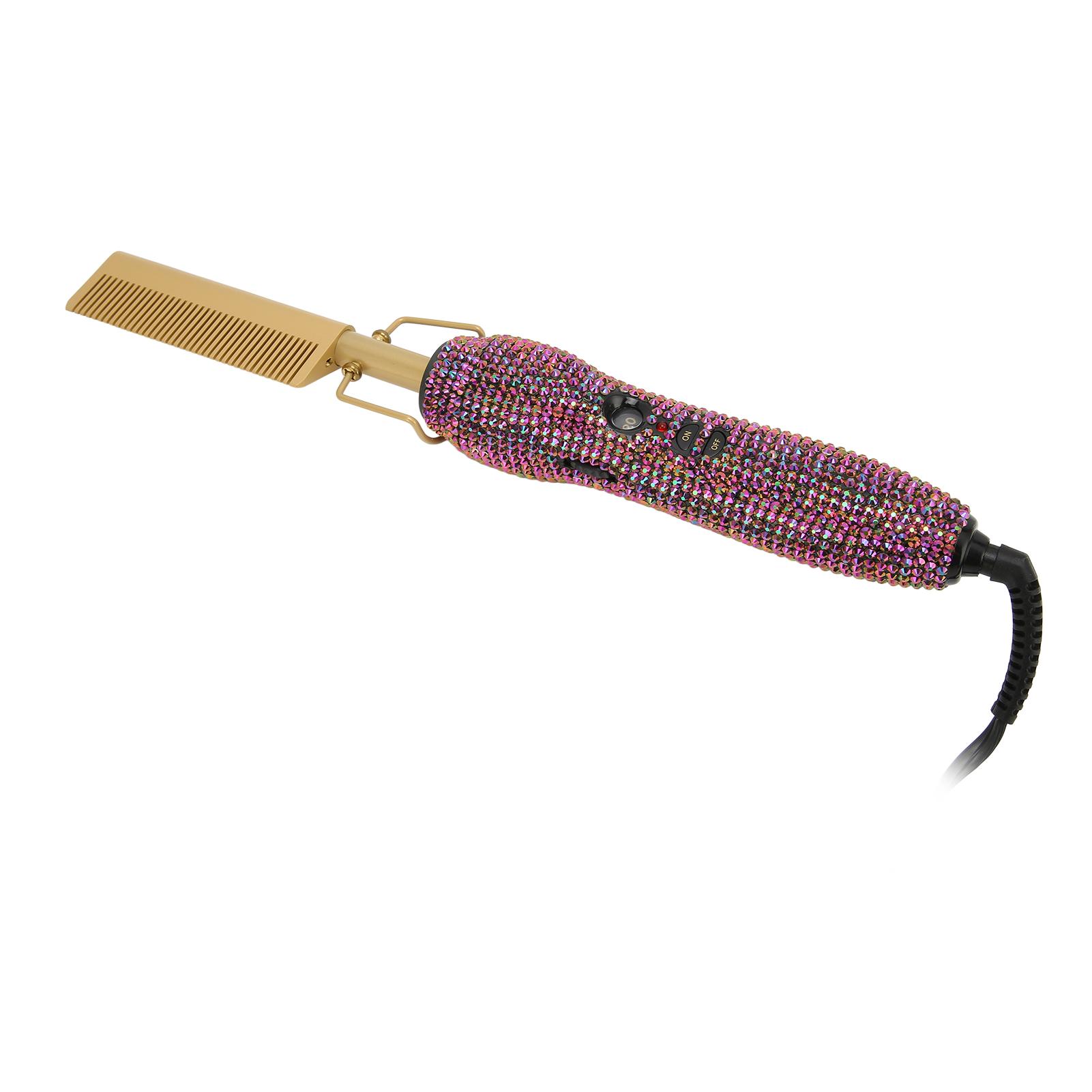 

Электрическая горячая расческа для волос, прямая, двойного назначения, равномерная теплопроводность, блестящая, фиолетовая, электрическая завивка волос EU PLUG