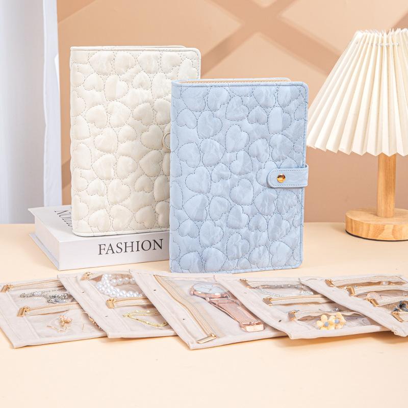 PU Leather Jewelry Storage Book Portable Travel Ring Necklace Earrings with Velvet Jewelry Storage Bag Jewelry Storage Book Gift