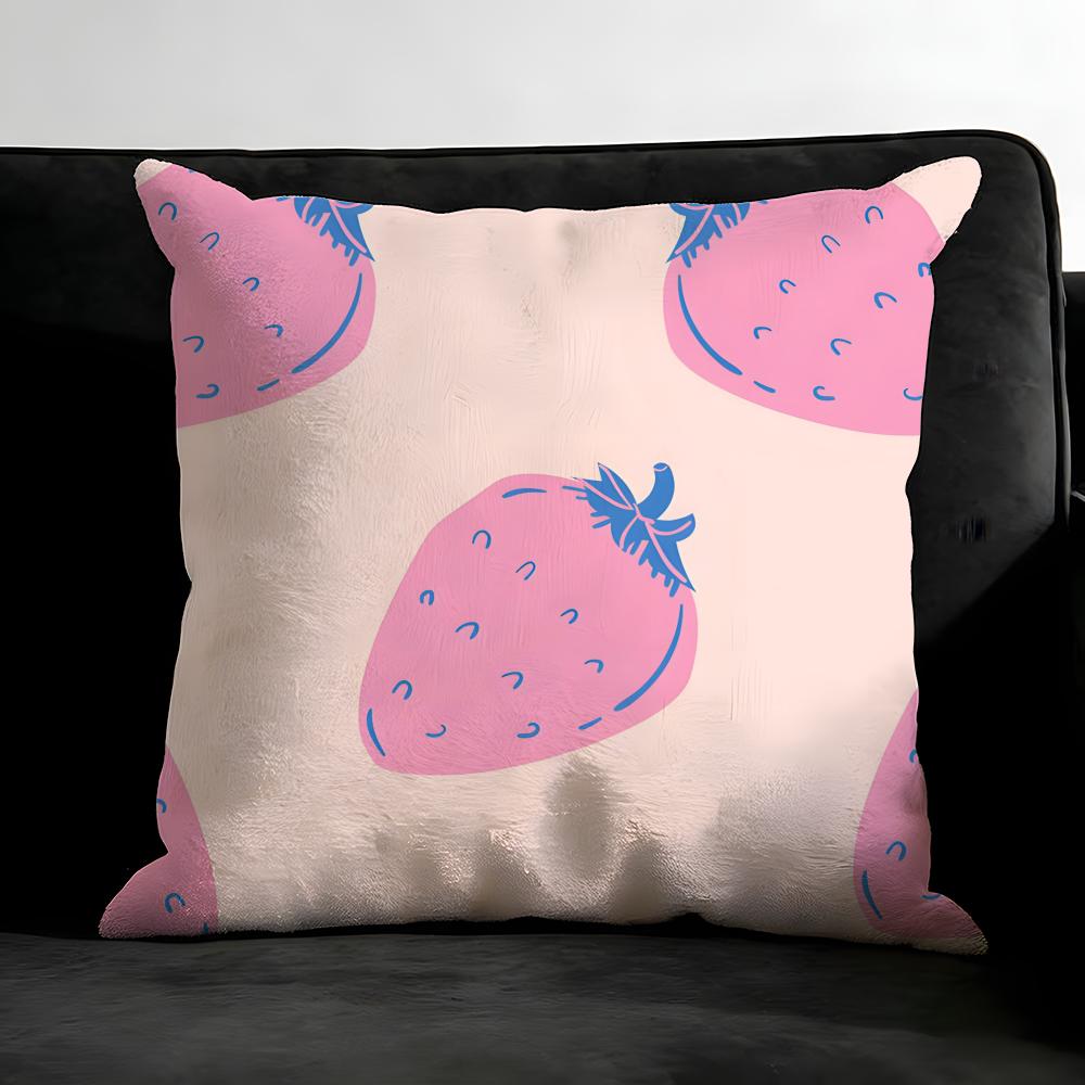 Strawberry Colorful Cushion Cover Pillowcase Ultra Soft Skin Friendly Fabric Cloud Like Comfort & Concealed Zipper