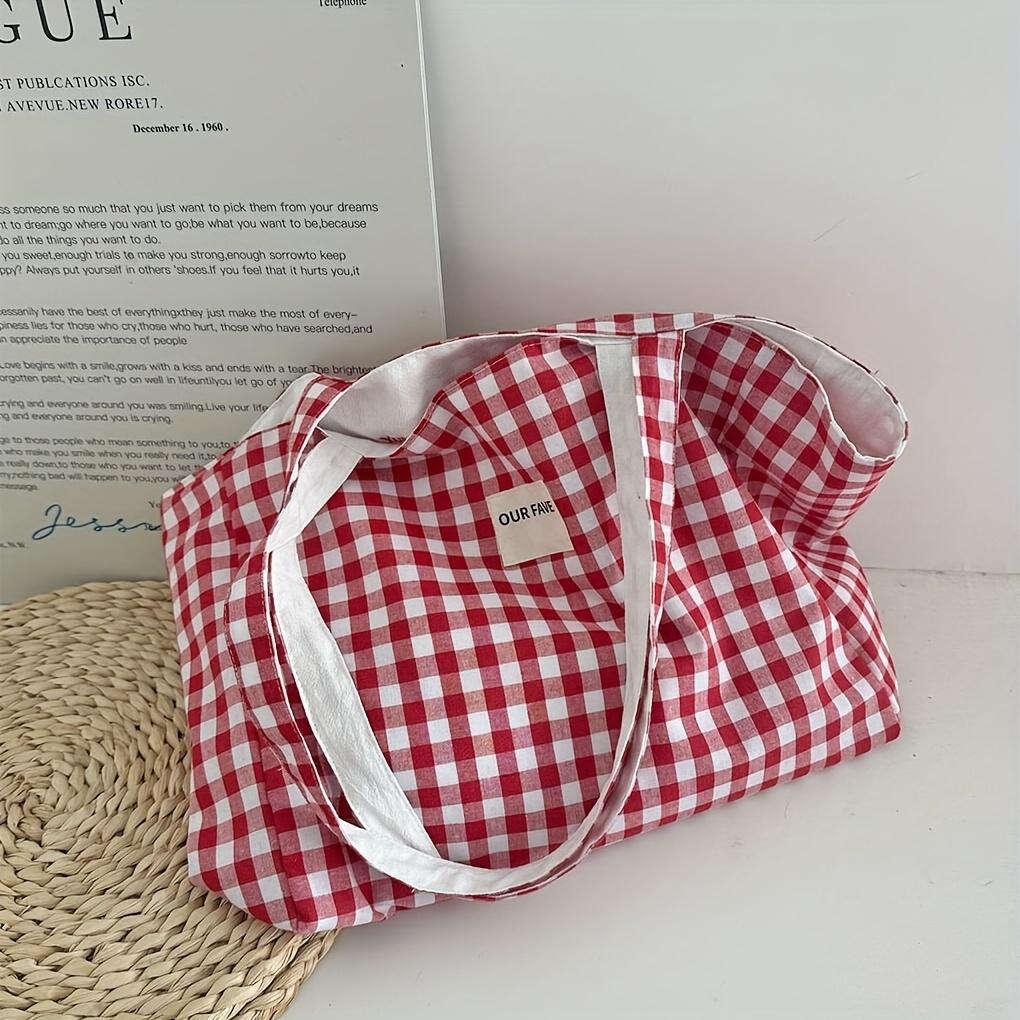 Reversible Red & White Gingham Tote Bag for Women Large Capacity, Lightweight, with Fixed Shoulder Straps, Perfect for Everyday Use, Shopping,Handbag