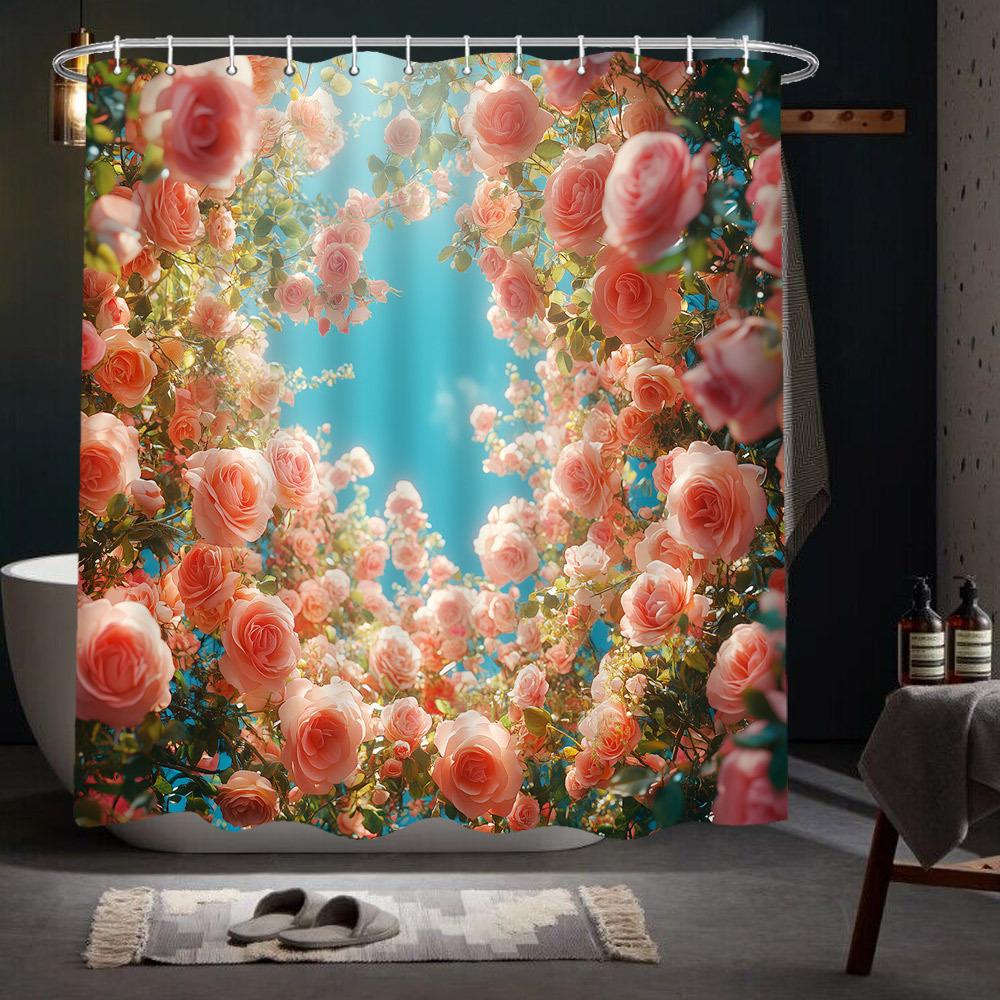 

Romantic Peach Roses Shower Curtain - Elegant Floral Design for a Cozy and Dreamy Bathroom, Perfect for Adding Charm W90XH180cm