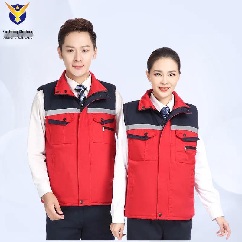 Custom LOGO Reflective Workwear Vest with Thick Padding for Warmth