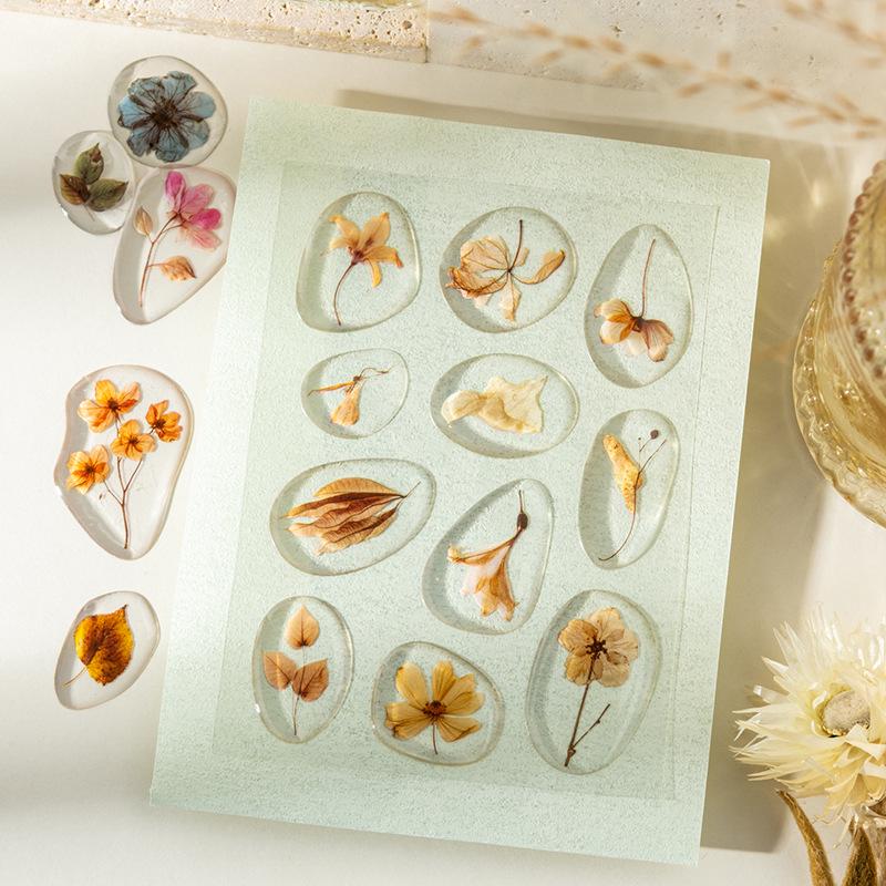 Echoes of Nature: Tomato Sauce Girl Dried Flower Resin Stickers - 6 Designs for Journals & Collages