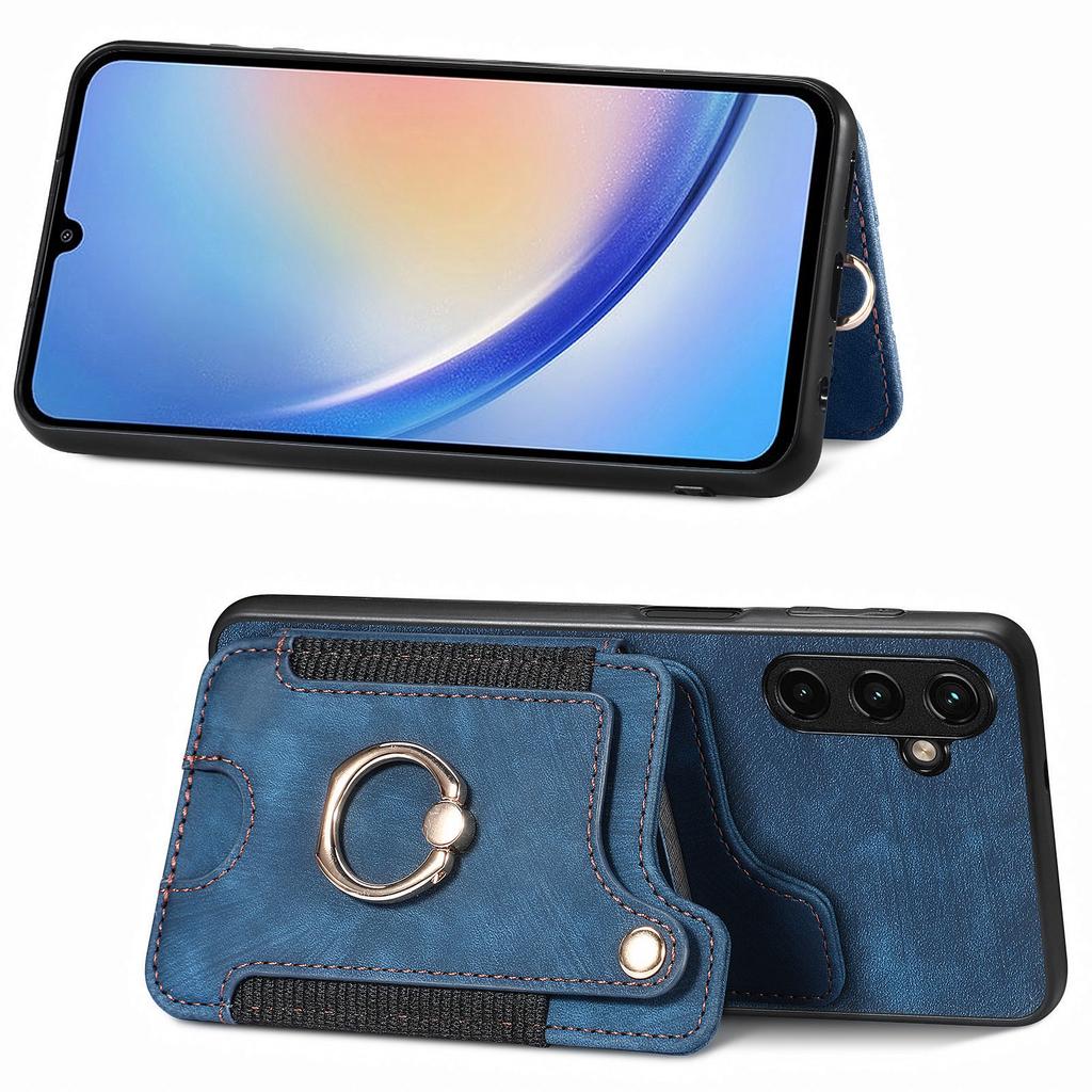 D4 For Samsung Galaxy A34 5G Case RFID Blocking Card Slots Retro Leather+TPU Phone Cover