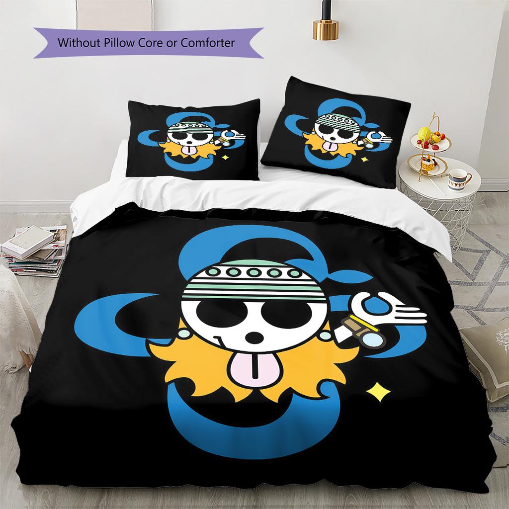 One Piece Logo Pattern Bedding Quilt Set Quilt Cover Pillowcase Home Birthday Gift(1 * Duvet Cover + 2 * Pillowcase, Without Core)