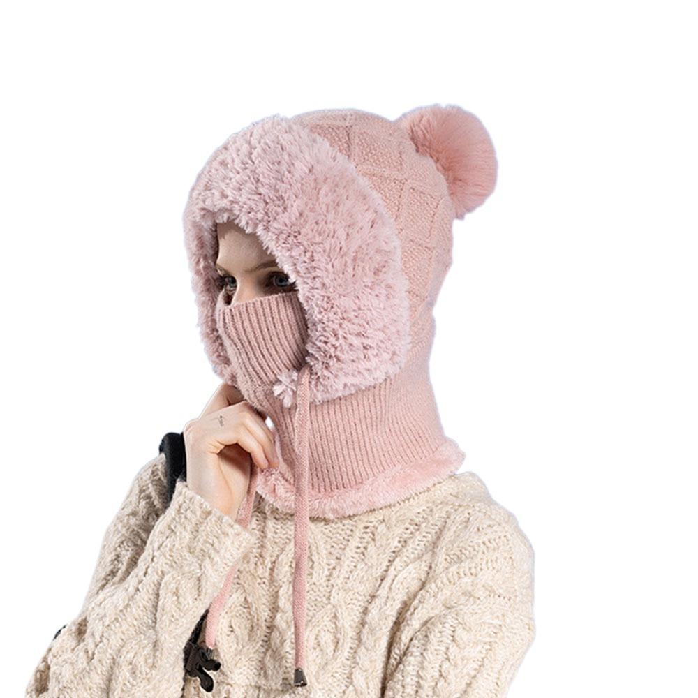 Solid Color Winter Fur Cap Mask Set Windproof Balaclavas Hat Simple Scarf All-In-One Hat  Outdoor