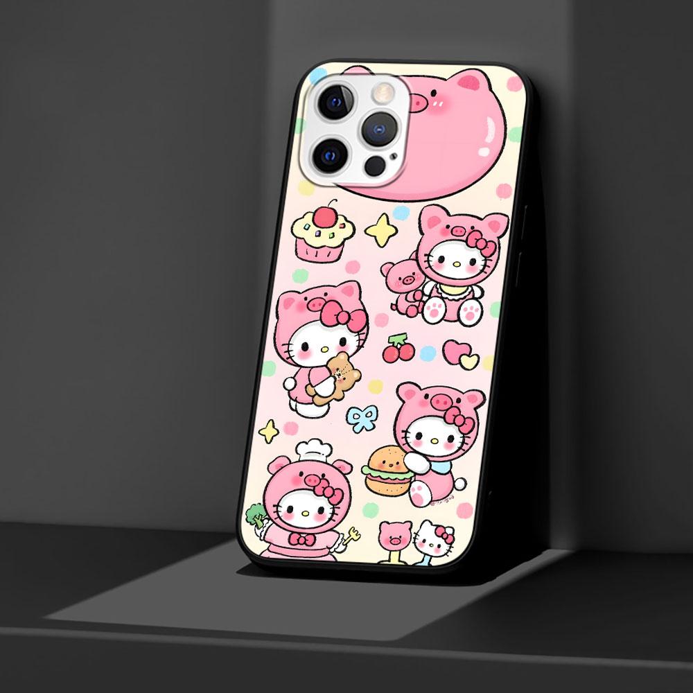Hello Kitty Kawaii KT Cat Case for Apple iPhone 13 14 Plus 11 12 Mini 15 Pro Max 7 8 SE 2020 X XS XR Silicone Black Phone Cover
