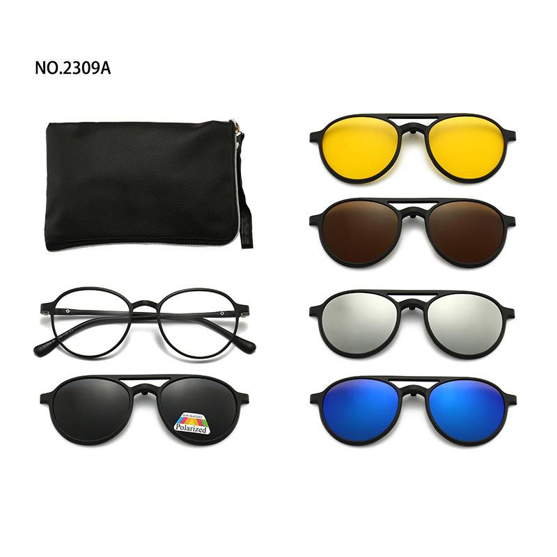 6 In 1 Men Women Optical Magnetic Sunglasses Clip Magnet Clip on Sunglasses Polaroid Clip on Sun Glasses WIth Box