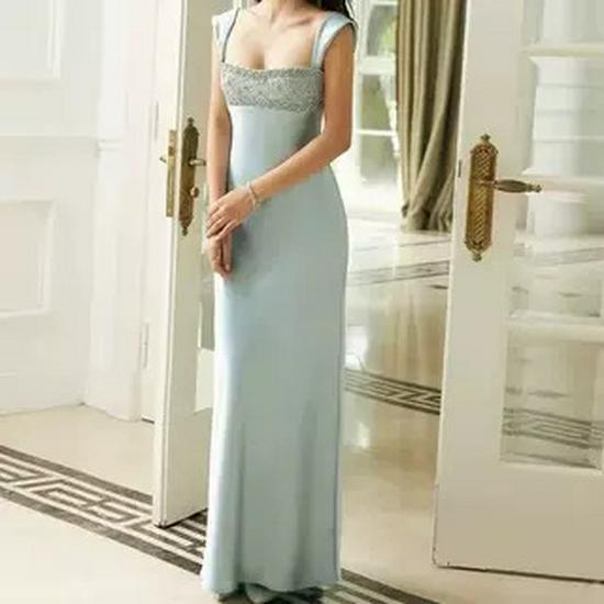 Elegant Rhinestone Strappy Satin Dress - Vietnamese Niche Style for Early Spring Large