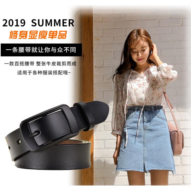 Womens Genuine Leather Belt With Square Pin Buckle Slim 2.8cm Width Retro Minimalist Waistband Jeans Office Wear