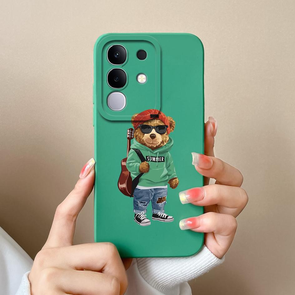 For Vivo T4x Y29 Y29S Y39 S19 Pro Y19S V30 V40e V50 Y04 iQOO Z9s V40 Lite(IDN) Phone Cases Popular Bear Liquid Silicone Shockproof Shell For Vivo Capa