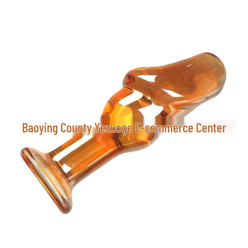 Large Brown Transparent Realistic Glass Dildo for Female Masturbation