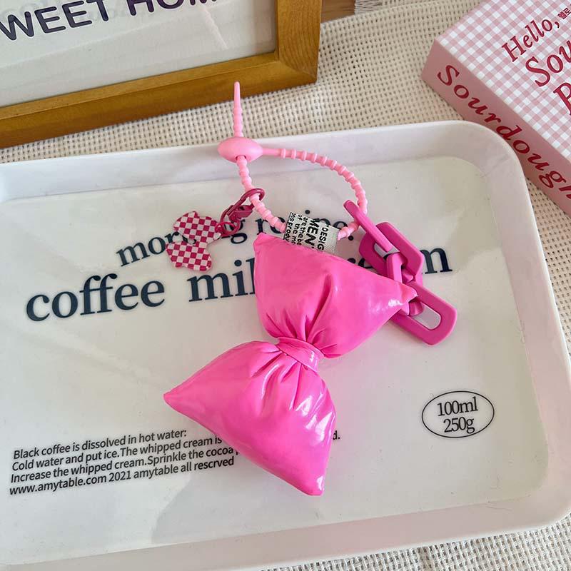 Leather Cotton Filled Bow Keychain Pendant Sweet Bowknot Keyring Pendant Versatile Fashion Backpack Decoration Accessories