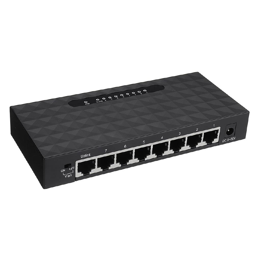 5V 10/100Mbps 8 Ports Gigabit Ethernet Network Switch Internet Hub with Power Adapter for TV Computer Games Black