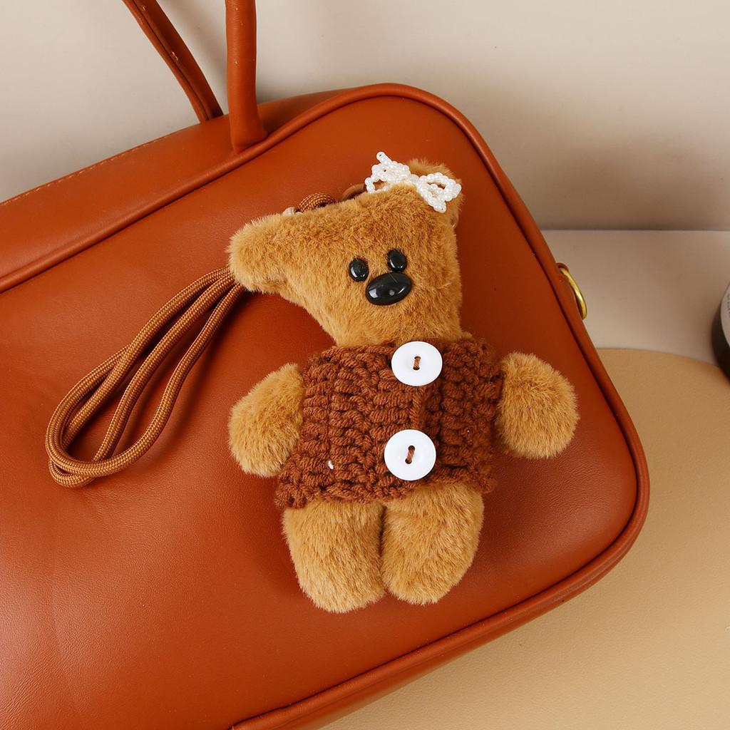 Plush Bear Keychain With Cartoon Design For Car And Bag Decor
