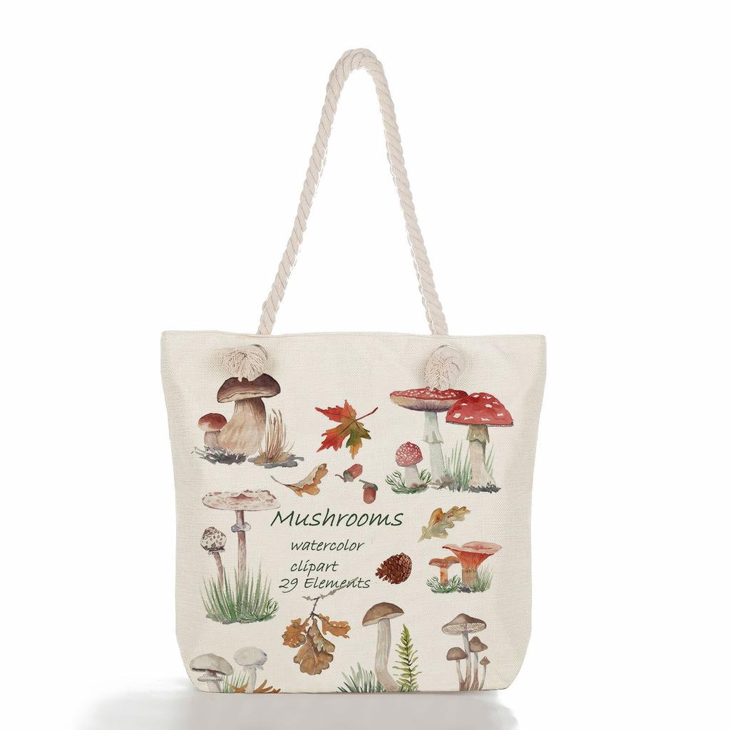 Multifunctional Mushroom Butterfly Printed Thick Rope Shoulder Beach Bag Casual large capacity handbag 7616