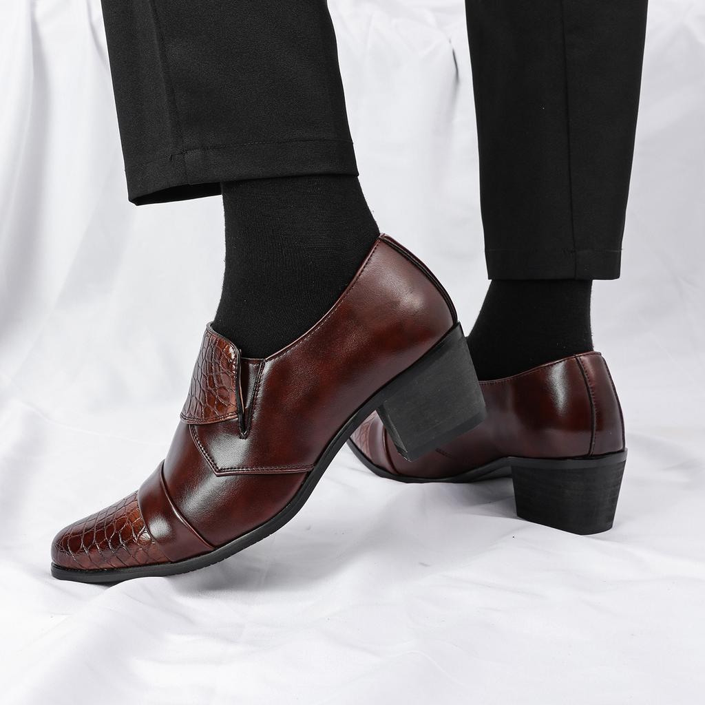 Men's High Heels Men's Shoes Banquet Prom Leather Shoes Spring and Autumn British Fashion