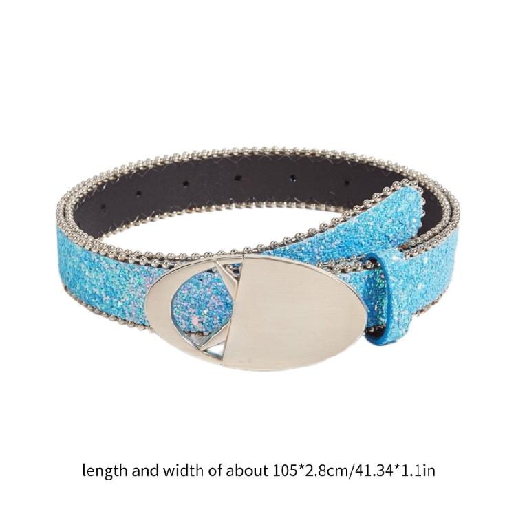Girl Glittered Waist Belt Street Dance Jeans Belt Decorative Round Buckle