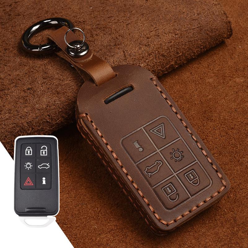 Genuine Leather Car Key Case Key Cover For Volvo S60 S80 V60 XC60 XC70 S60L V40 XC90 Car Keychain Remote Control Case 5 Buttons