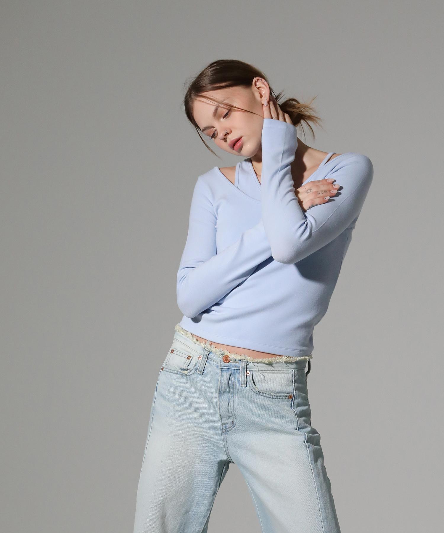 Limnic Slim Cut-Out Long Sleeve T-Shirt [Sky Blue] Sky Blue/S