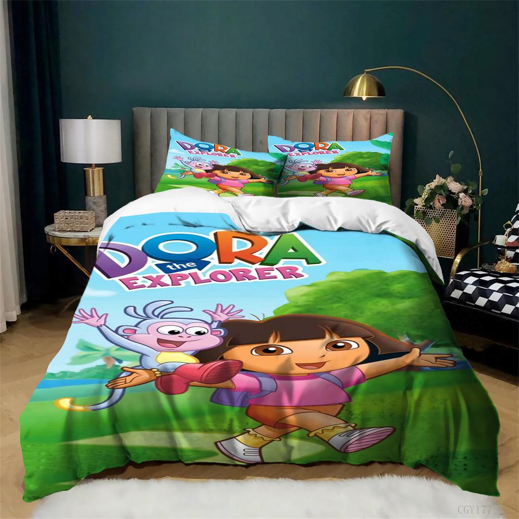 Dora the Explorer Bedding Set,Lightweight Quilt Cover,Ultra Soft Cozy Pattern for All Seasons 3-Piece Duvet Cover Set Kids