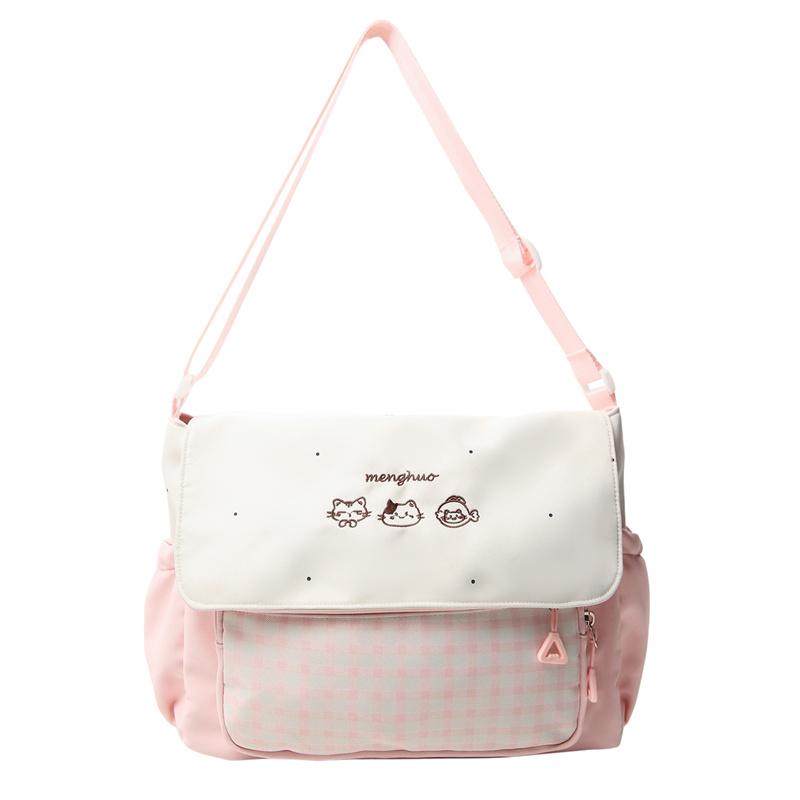Kitten Plaid Shoulder Bag Junior High School Student Lightweight Travel Crossbody Bag